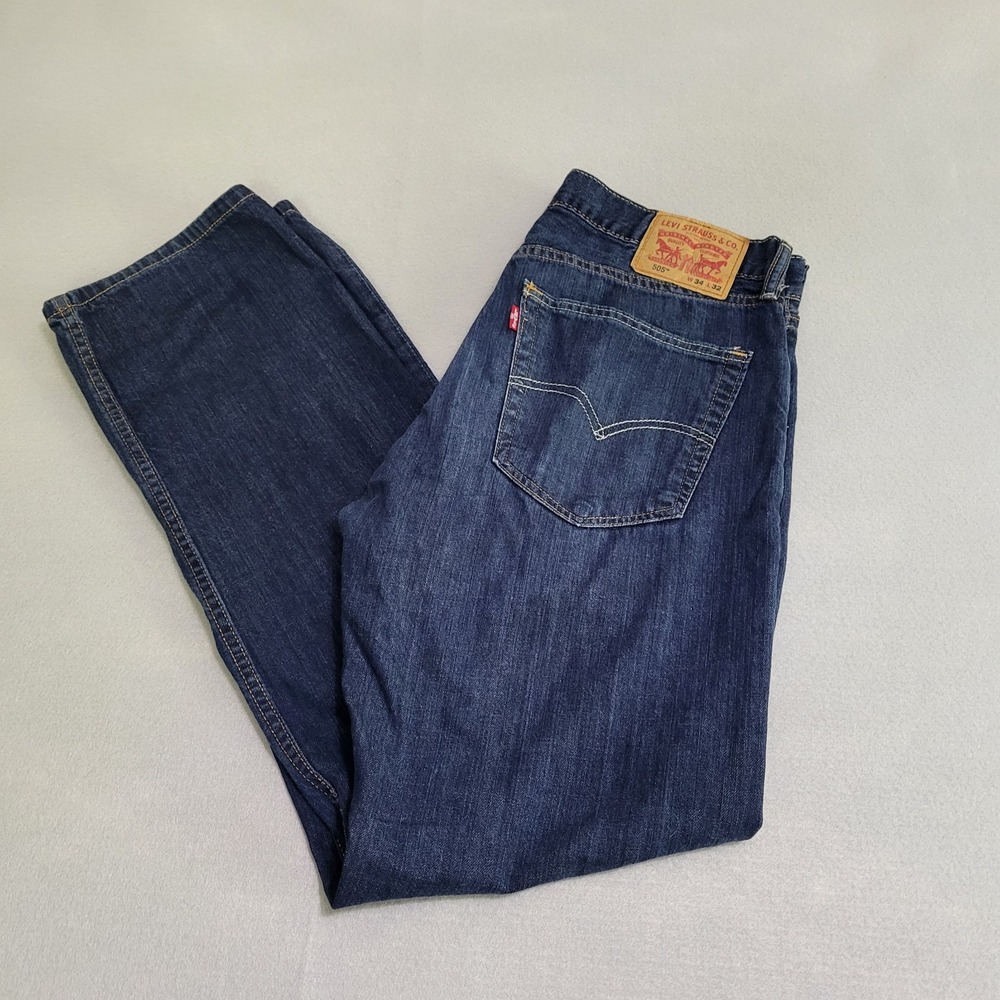 Levi's 505 Men's Denim Blue Jeans Size 34x32 Dark Wash Straight Leg